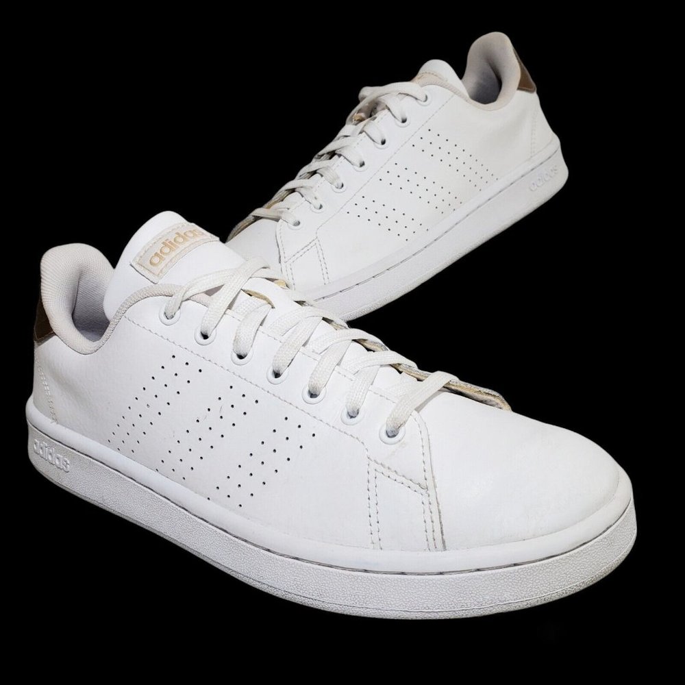 Adidas Womens 10 US Advantage White/ Gold Tennis Shoes Sneakers Modern